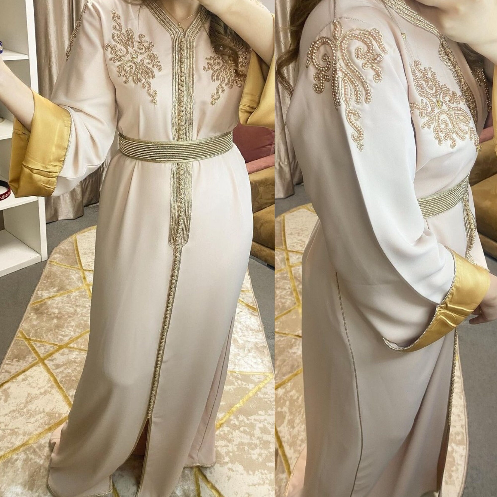 Elegant Moroccan Caftan, Embroidered Kaftan, Engagement Moroccan Dress ...