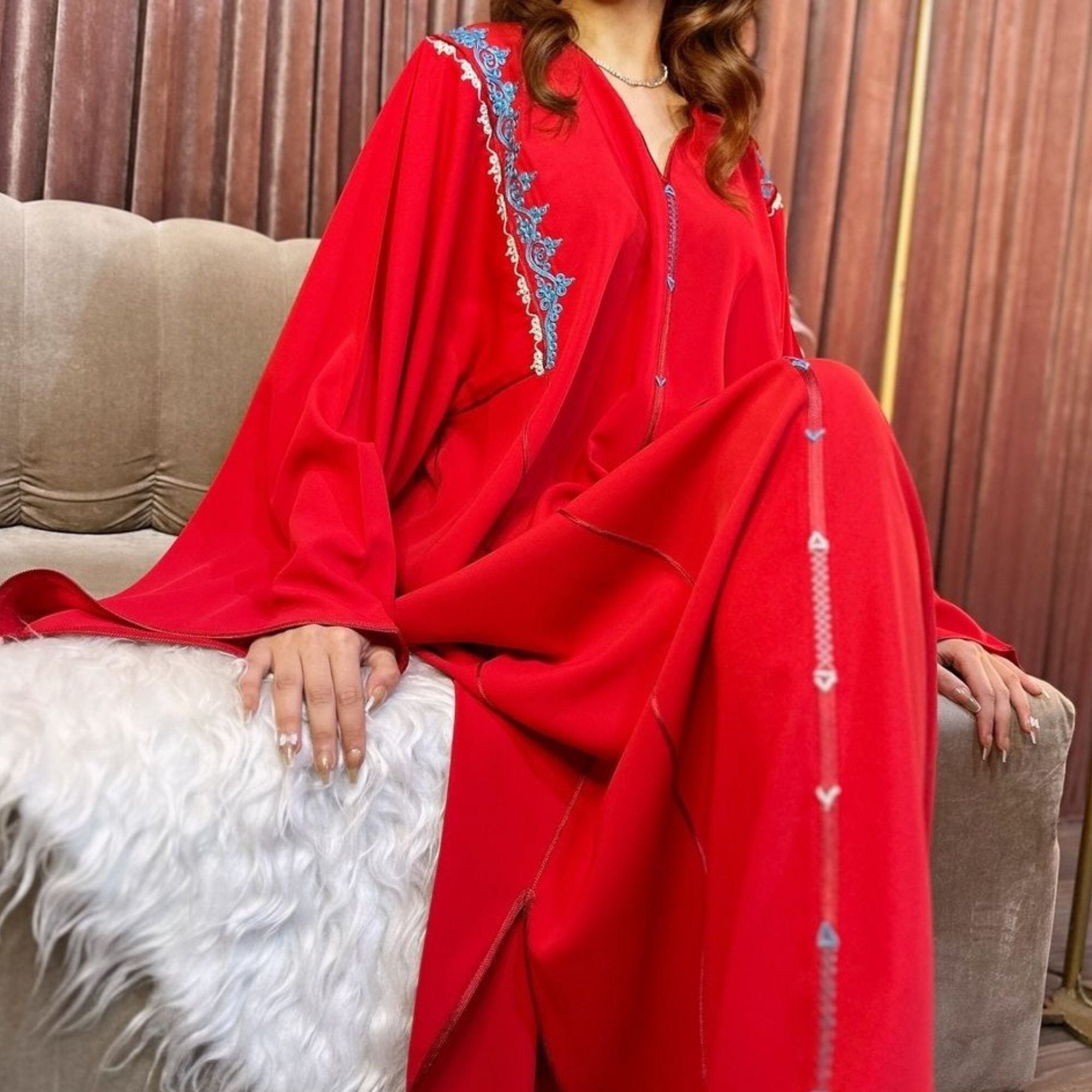 Moroccan Red Caftan, Embroidered Kaftan, Wedding Guest Kuftan ...