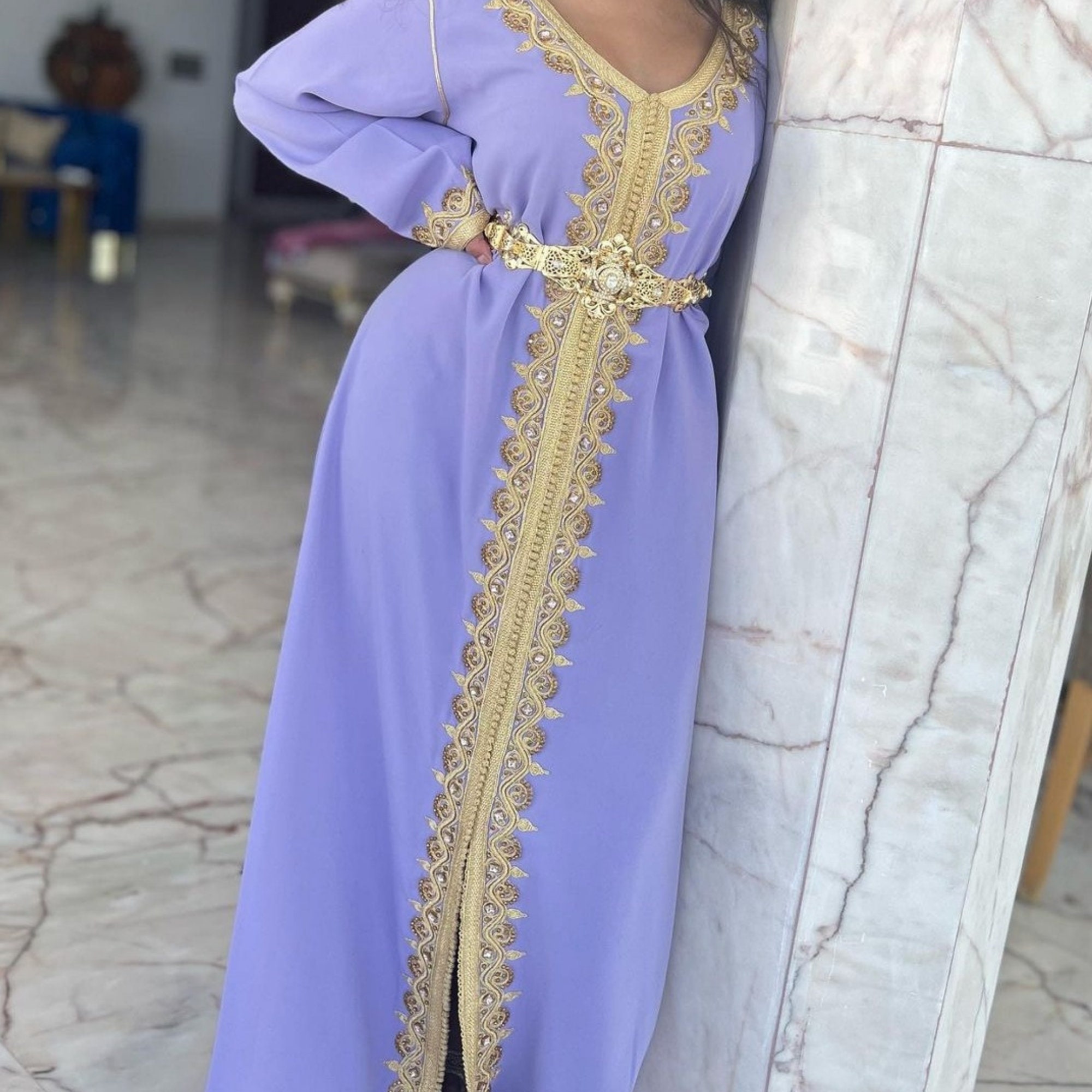 Moroccan Lavender Caftan, Embroidered Spring-summer Kaftan, Wedding ...