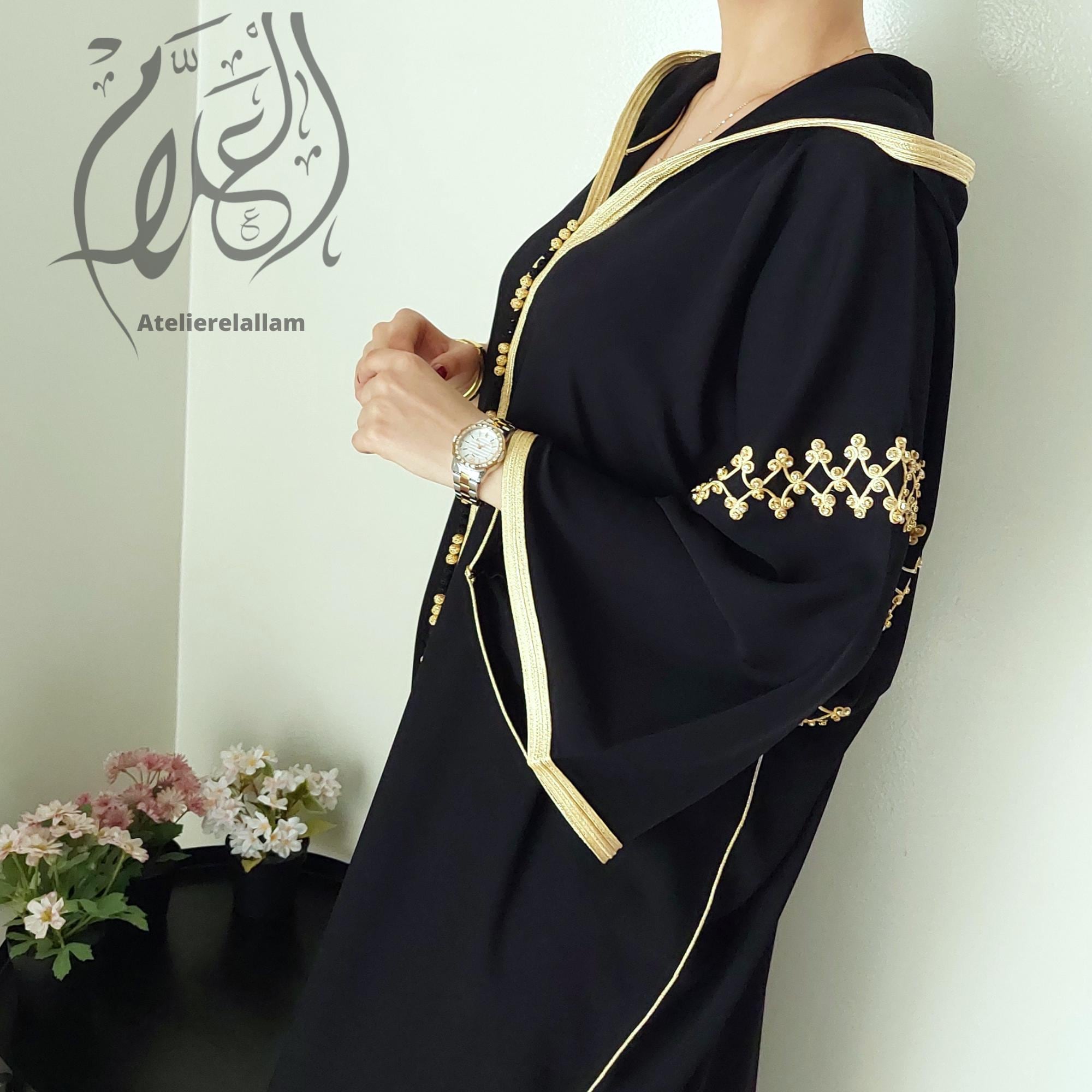 Elegant Moroccan Black 2026 Jellaba, Embroidered Djellaba, Eid