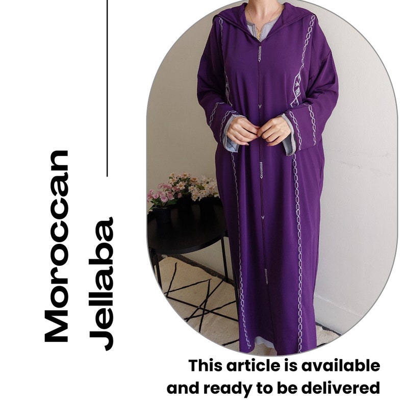 Moroccan jellaba New design 2024, Spring jalaba with caftan, Djellaba for aid al adha, Cross stitch embroidery hooded kaftan, Arabic dress image 8