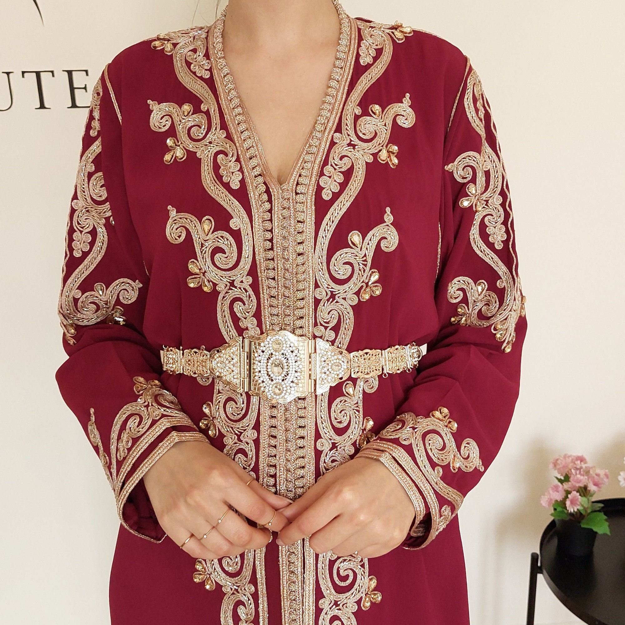 Burgundy Moroccan Caftan, Wedding Guest Kaftan, Engagement Moroccan ...