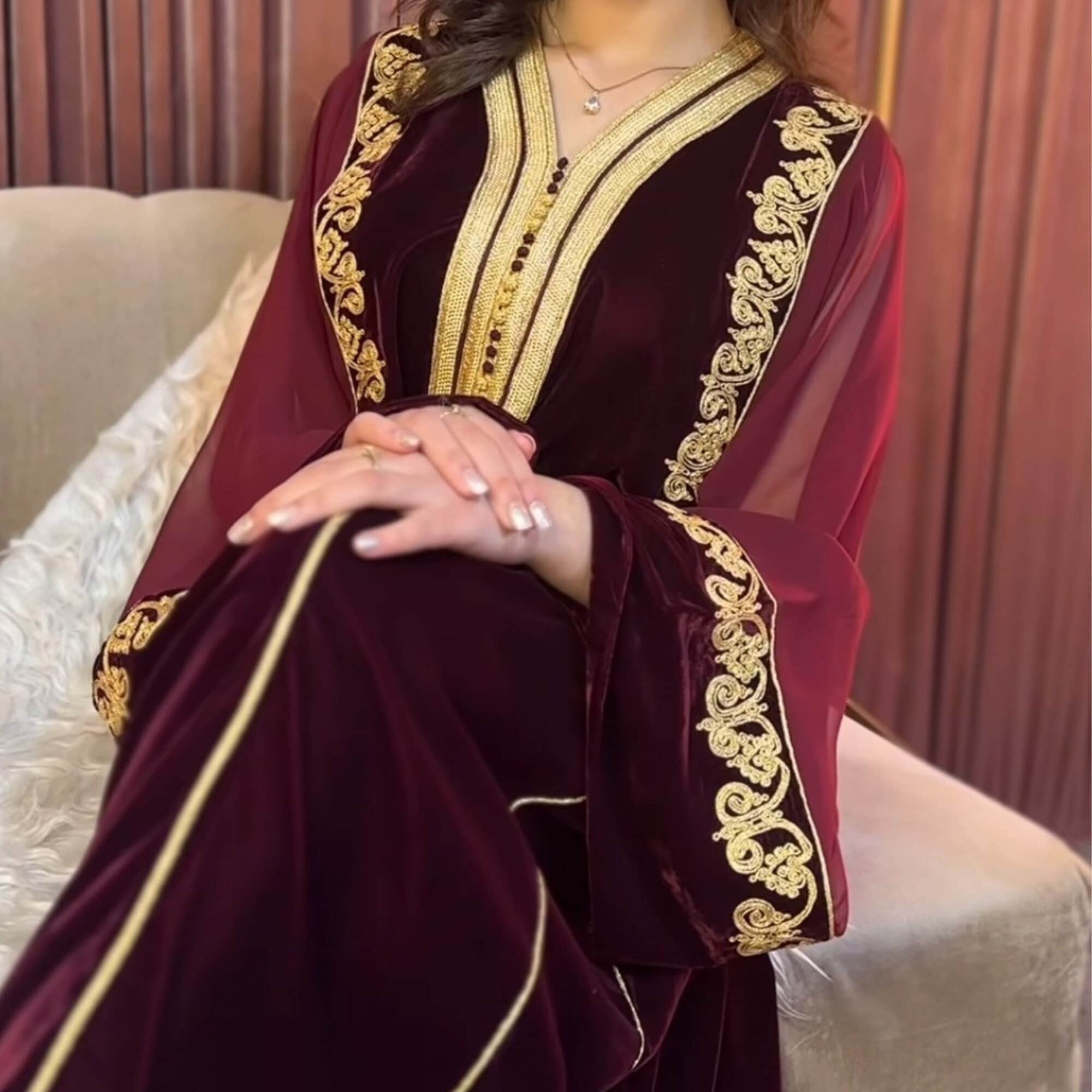 Moroccan Autumn Velvet Caftan Embroidered Kaftan Aid Al Fitr Outfit Arabic Dress Ramadan 2025 Jellaba Kuftan Nikah Dress Christmas Gift Etsy