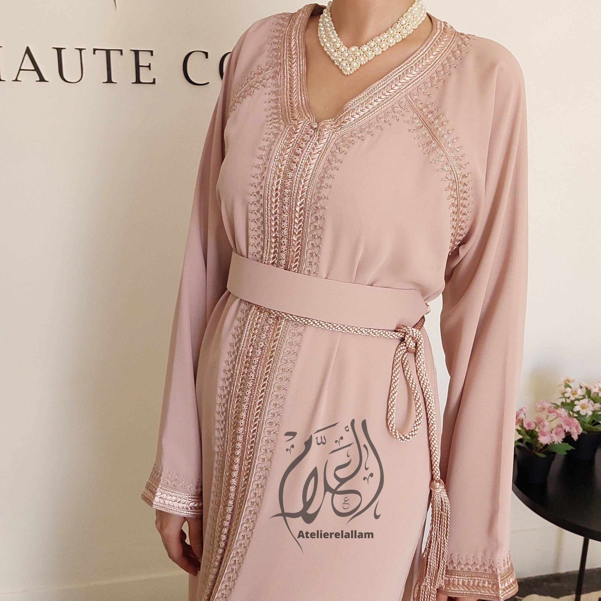 Moroccan Raglan Sleeve Caftan, Engagement Moroccan Dress, Embroidered ...