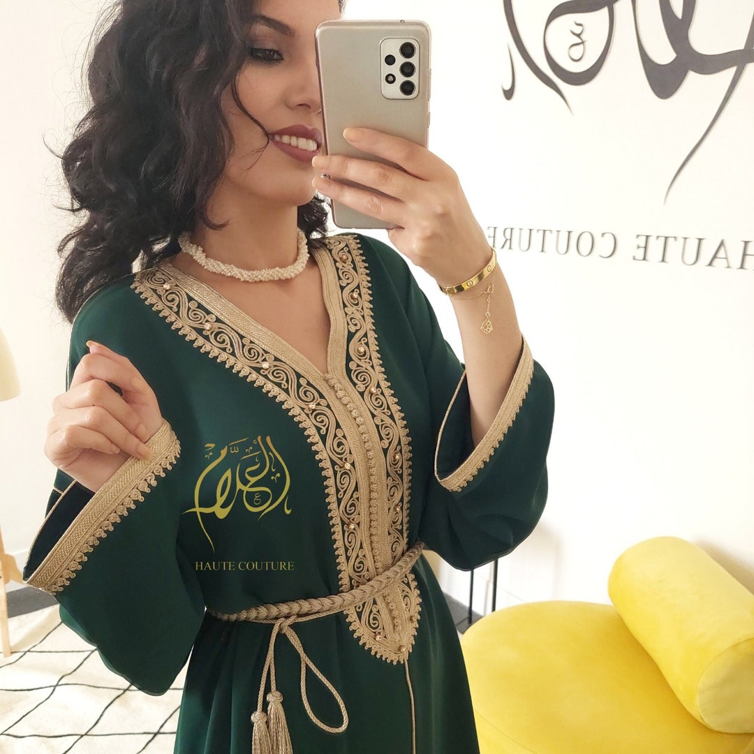 Moroccan caftan "Ramadan 2024 Collection", embroidered moroccan dress, kaftan with belt, homemade caftan, Aid al Fitr dress, Gift for her.