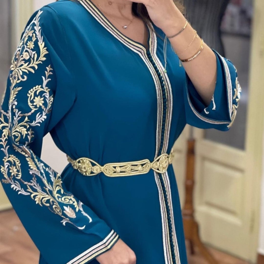 Moroccan Trendy Caftan, Embroidered Summer Kaftan, Womens Nikah Dress ...