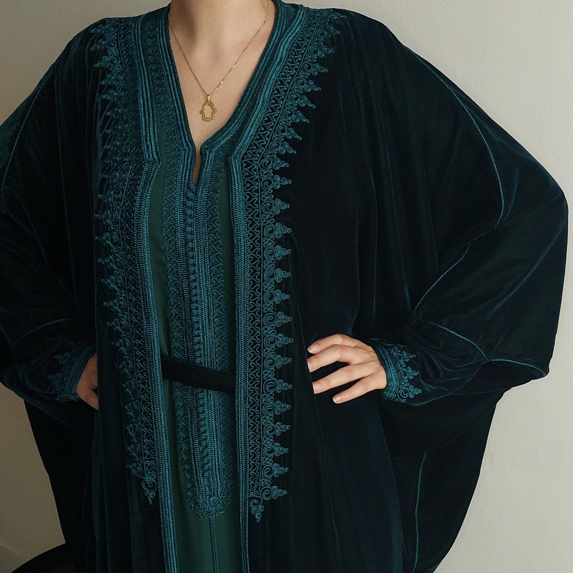 Emerald Green Velvet Kaftan Set