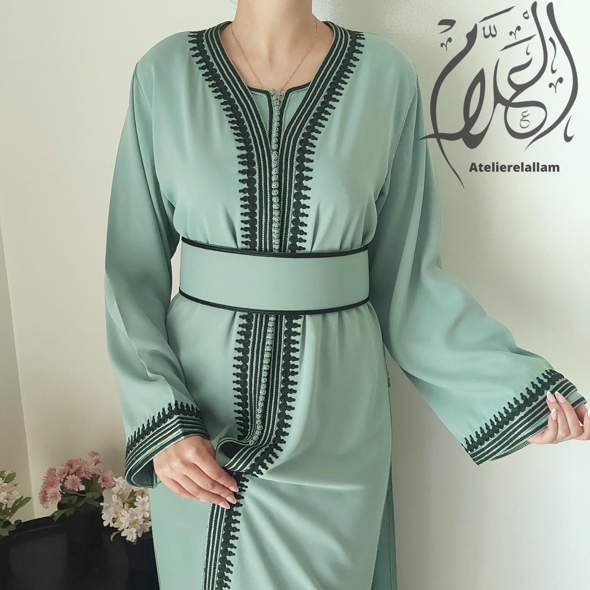 Moroccan Green Caftan, Wedding Guest Kaftan, Embroidered Engagement ...