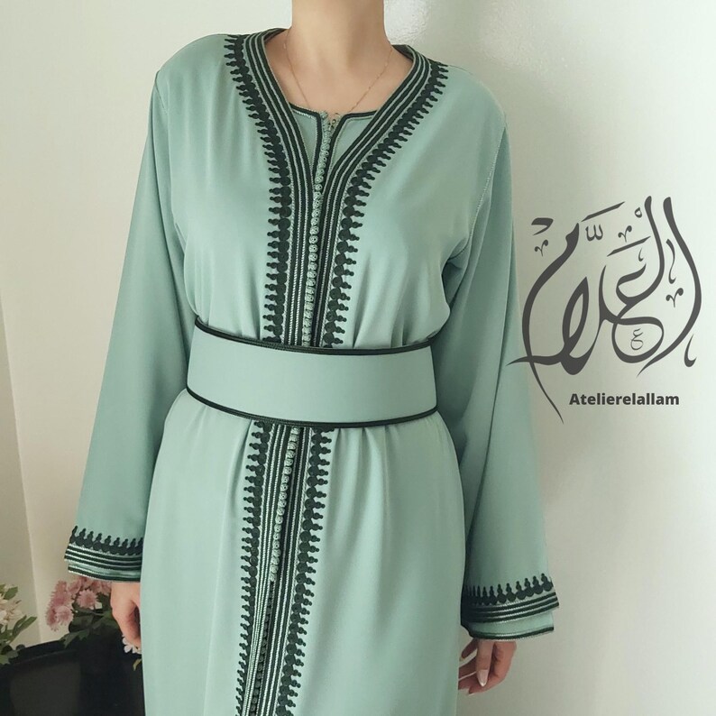 Moroccan Green Caftan, Wedding Guest Kaftan, Embroidered Engagement ...
