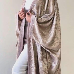 Moroccan taupe Ramadan 2026 caftan, Embroidered open abaya, kaftan, Arabic dress, Farasha dress, Fall kimono, Eid al fitr Jellaba, Kuftan.