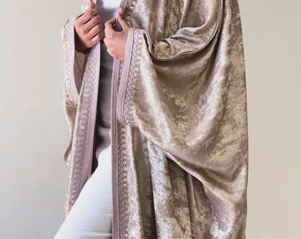 Marokkaanse taupe Ramadan 2026 kaftan, geborduurde open abaya, kaftan, Arabische jurk, Farasha jurk, herfst kimono, Eid al fitr Jellaba, Kuftan.