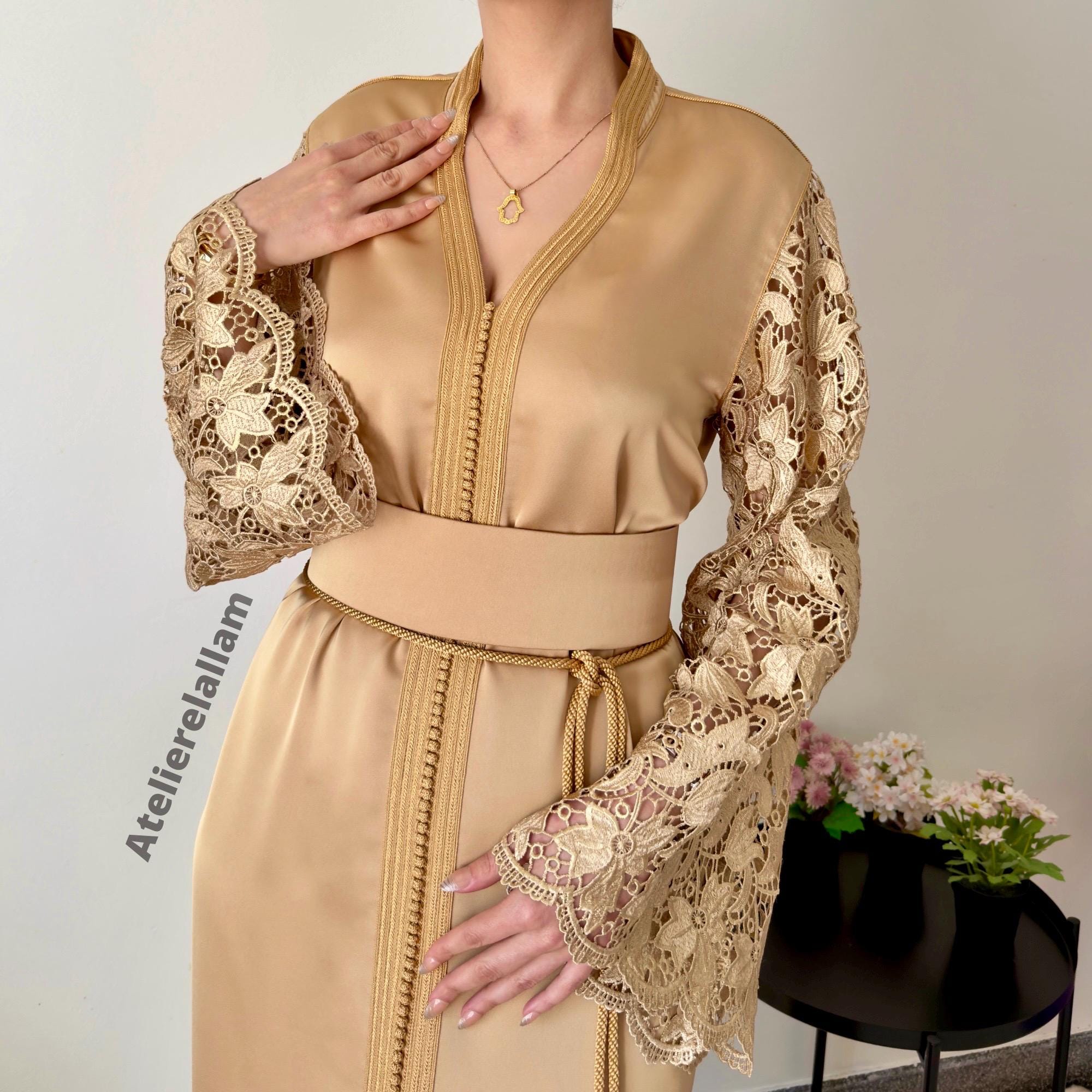 gold muslim dress Luxury Dubai Gold Muslim Evening Dresses Elegant Beads Arabic Formal Party Dress