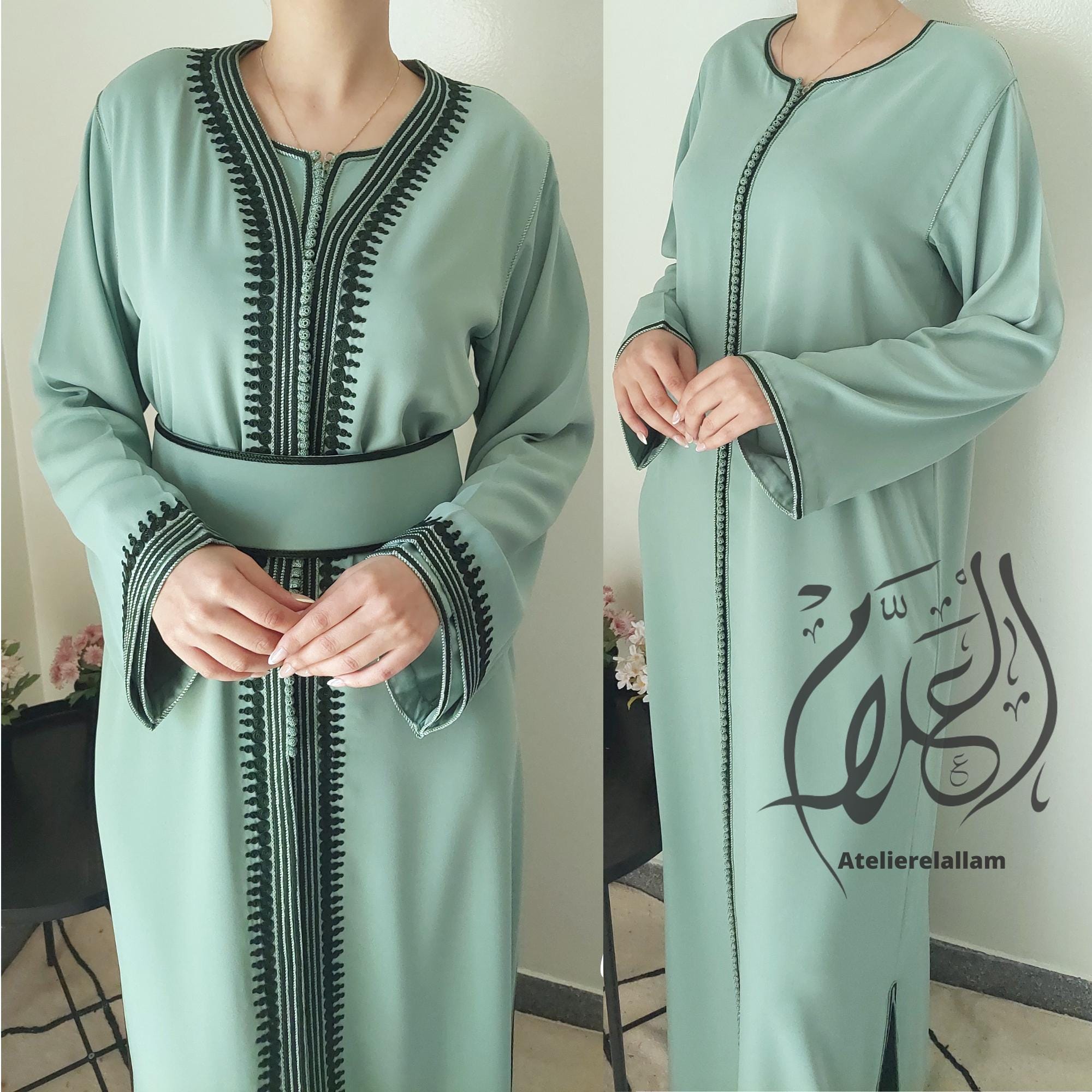 Moroccan Green Caftan, Wedding Guest Kaftan, Embroidered Engagement ...