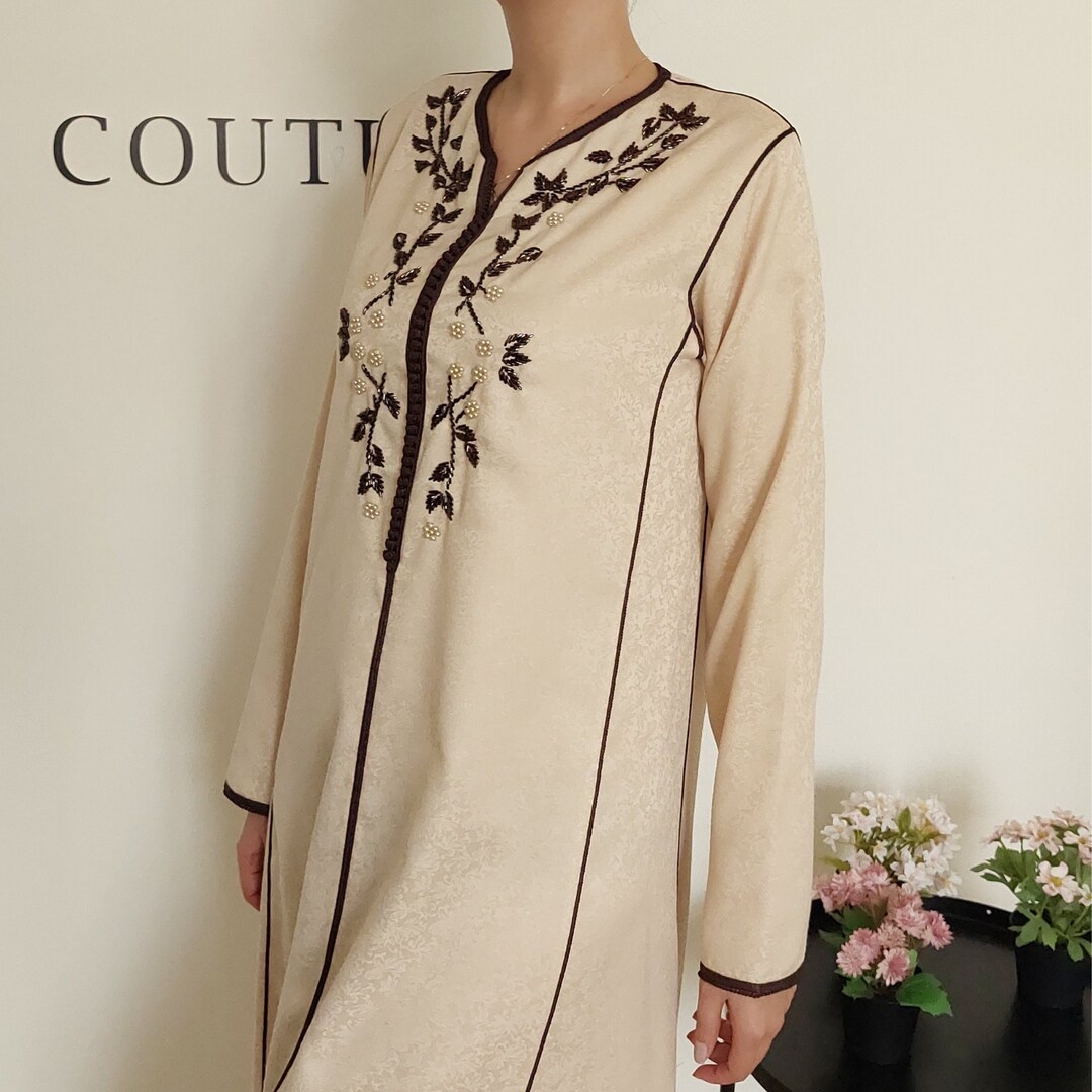 Moroccan Beige Caftan, Beaded Mlifa Kaftan, Kuftan for Khotoba, Gift ...