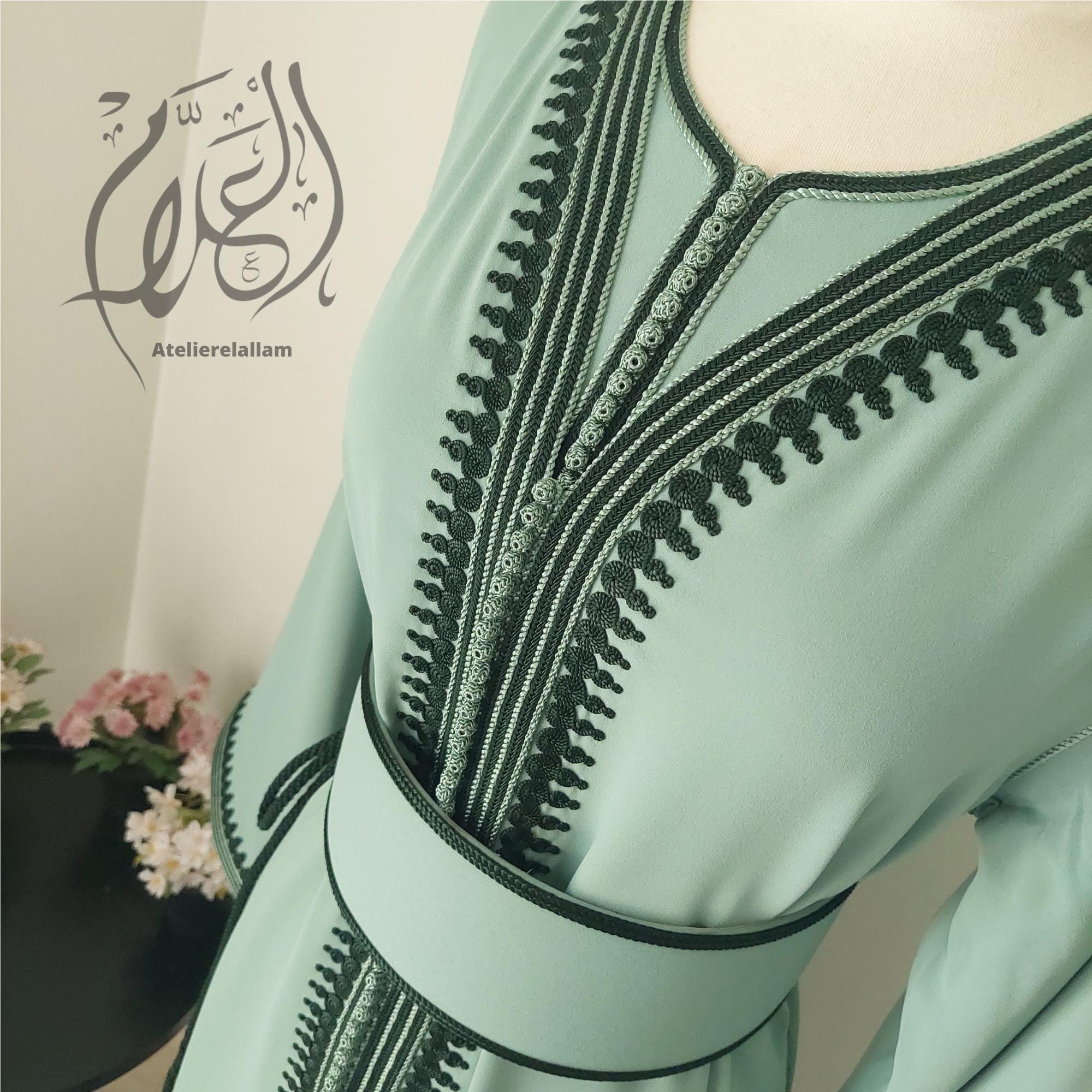 Moroccan Green Caftan, Wedding Guest Kaftan, Embroidered Engagement ...