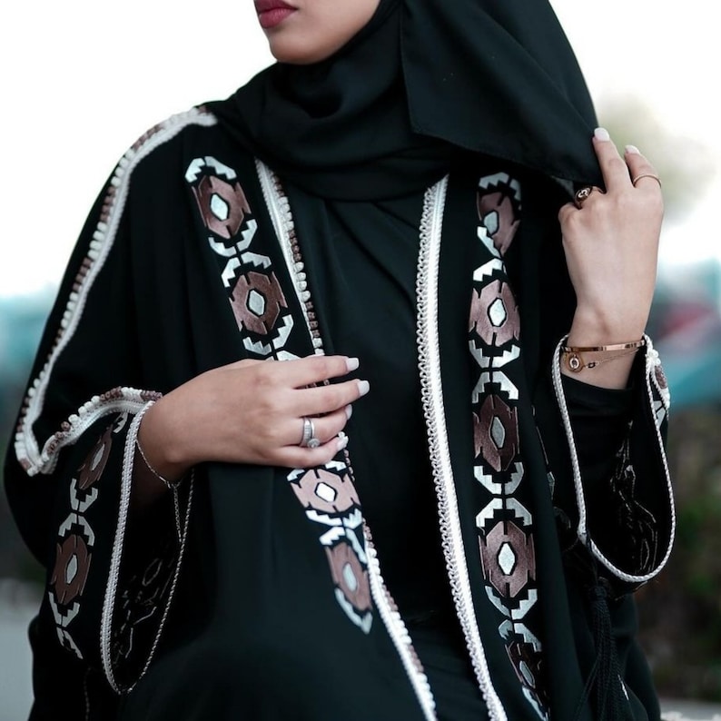 Embroidery Casual Open Kimono Abaya Moroccan main image 1