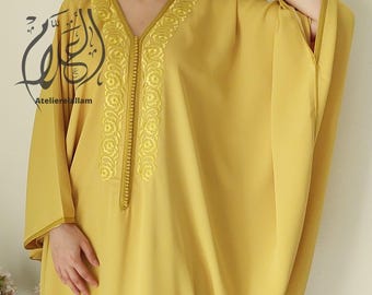 Marokkaanse gandoura "farasha-stijl", one size fits all, geborduurde abaya, Arabische jurk, cadeau voor haar, trendy Marokkaanse kaftan, islamitische jurk.