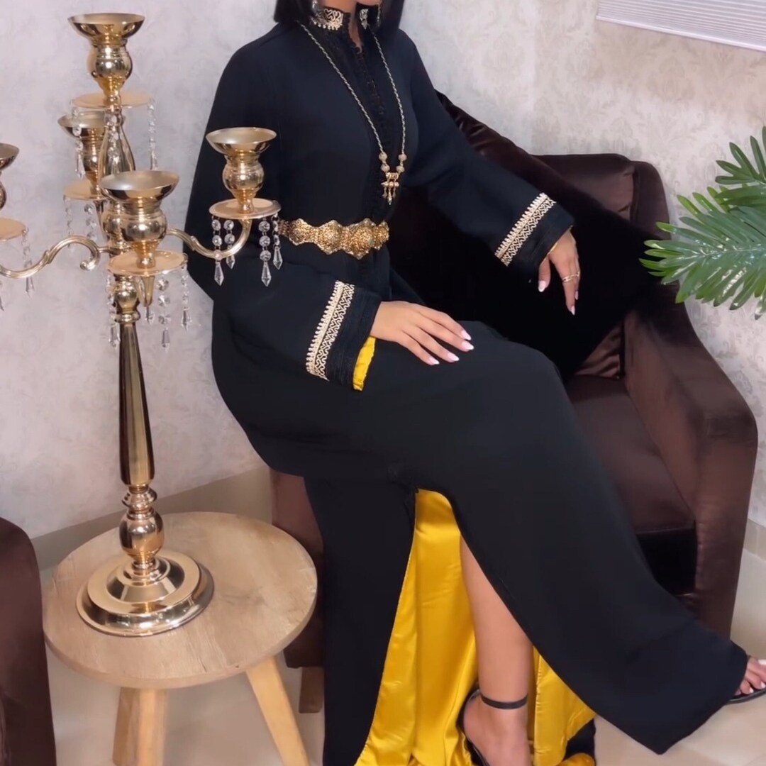 Trendy Moroccan Caftan, Embroidered Kaftan, Womens Black Dress, Wedding ...