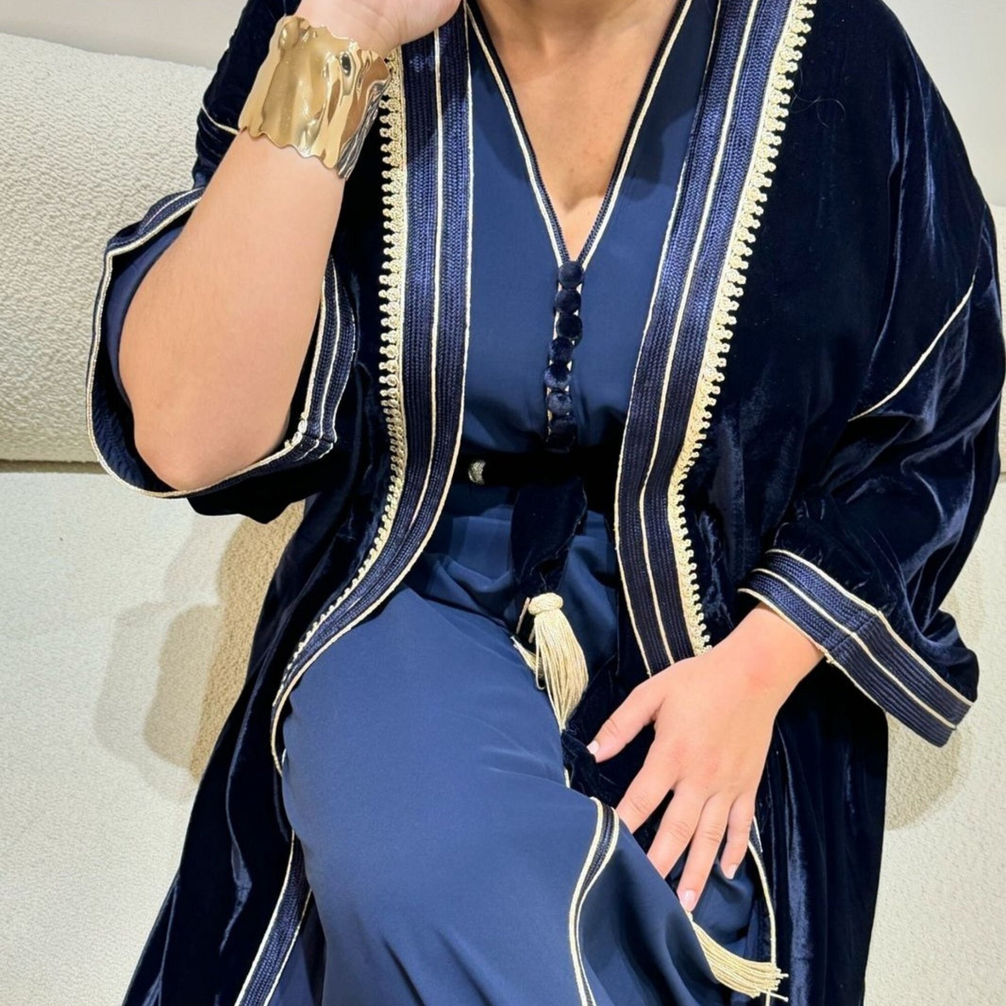 Moroccan Navy Blue Moroccan Caftan, Embroidered 2 Pieces Kaftan, Kaftan ...