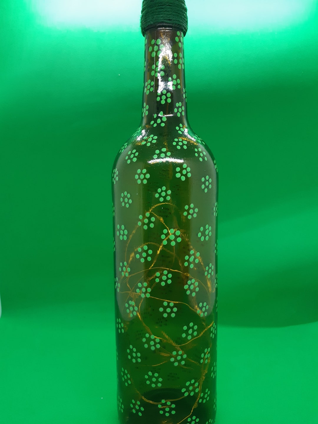 Hand Painted Green Clusters Bottle Light - Etsy