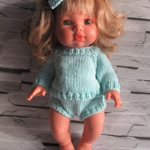 SALE - Hand Knit Sweater, Hair clip with Bow/Barette and Pants to fit Mini Coletto, Minikane Paola Reina,34 cm 13 inch dolls