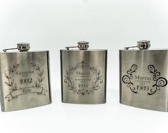 Fiaschetta da tasca personalizzata incisa per la Festa del Papà, in acciaio inossidabile con nome, regalo per papà, regalo per uomo, fiaschetta da tasca con motivo, elegante