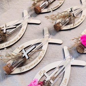 Baptismal fish personalized gift baptism communion confirmation engraved gift fish wood money gift test tube name decoration symbol