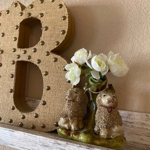 Staffordshire Paired Confetti Poodle spill vase inkwell