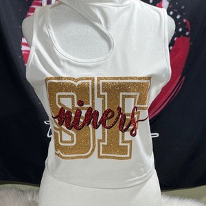 SF Niners Glitter Fashionable Cut Out Crop Top