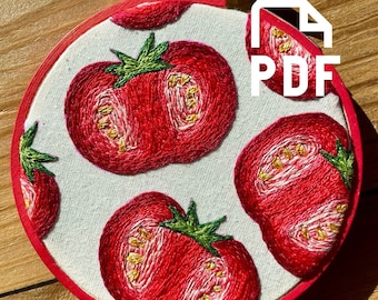 Digital PDF pattern - Farmers Market Tomato Hand Embroidery Pattern (PDF modern hand embroidery pattern)