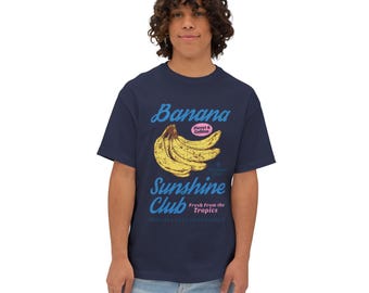 Banana Sunshine Club Retro Graphic Tee, Oversized Summer Fruit Shirt
