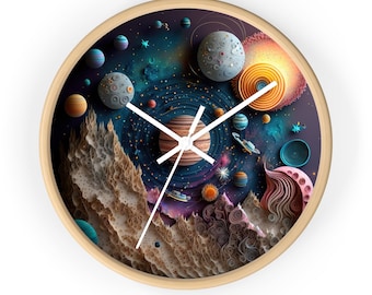 Weltraum Wanduhr | Lernuhr | Dekoration | Galaxie Kunst | Sonnensystem Uhr