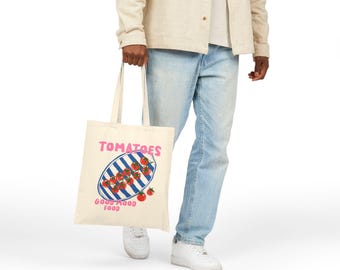 Retro Tomatoes Tote Bag, Farmers Market Cotton Canvas Bag
