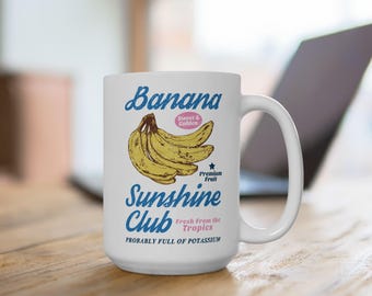 Banana Sunshine Club Retro Graphic Mug, Funny Fruit Ceramic Coffee Cup