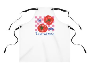 Eat More Tomatoes Apron, Checkerboard Garden Kitchen Apron, Gardener Gift