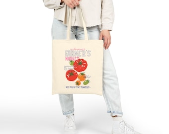 Cotton Canvas Tote Bag, Farmer's Market Tomato Illustration, Gardener Gift