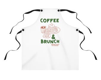 Coffee and Brunch Apron, Illustrated Kitchen Accessory, Polyester Cooking Bib