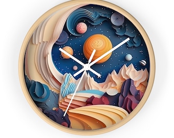 Space Wall Clock | Educational Clock | Home Decoration | Galaxy Art | Solar System Clock