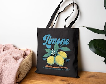 Limone Lemon Tote Bag, Mediterranean Citrus Canvas Bag, Amalfi Coast Gift