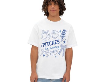Pitches Be Crazy Baseball Shirt, Funny Baseball Fan Tee, Oversized Boxy Fit