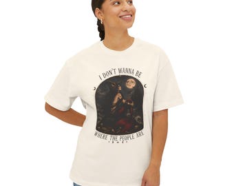 Gothic Mermaid Witch Tee, Oversized Boxy Natural Shirt, I Don't Wanna Be Where the People Are, Dark Academia Shirt, Witchy Halloween Top