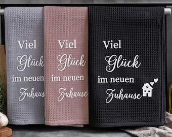 Tea towel gift set saying moving in topping out ceremony new apartment first apartment