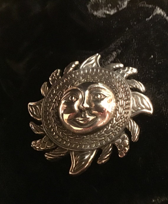 Very Cool Large Sterling Sun Brooch/Pendant - image 2