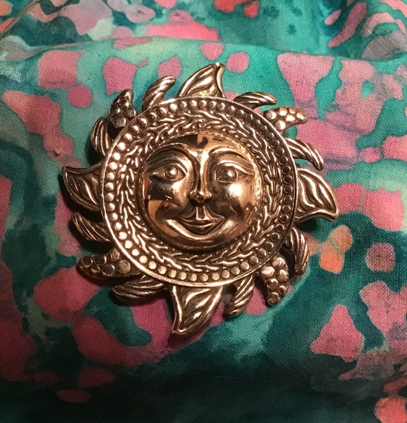 Very Cool Large Sterling Sun Brooch/Pendant - image 4