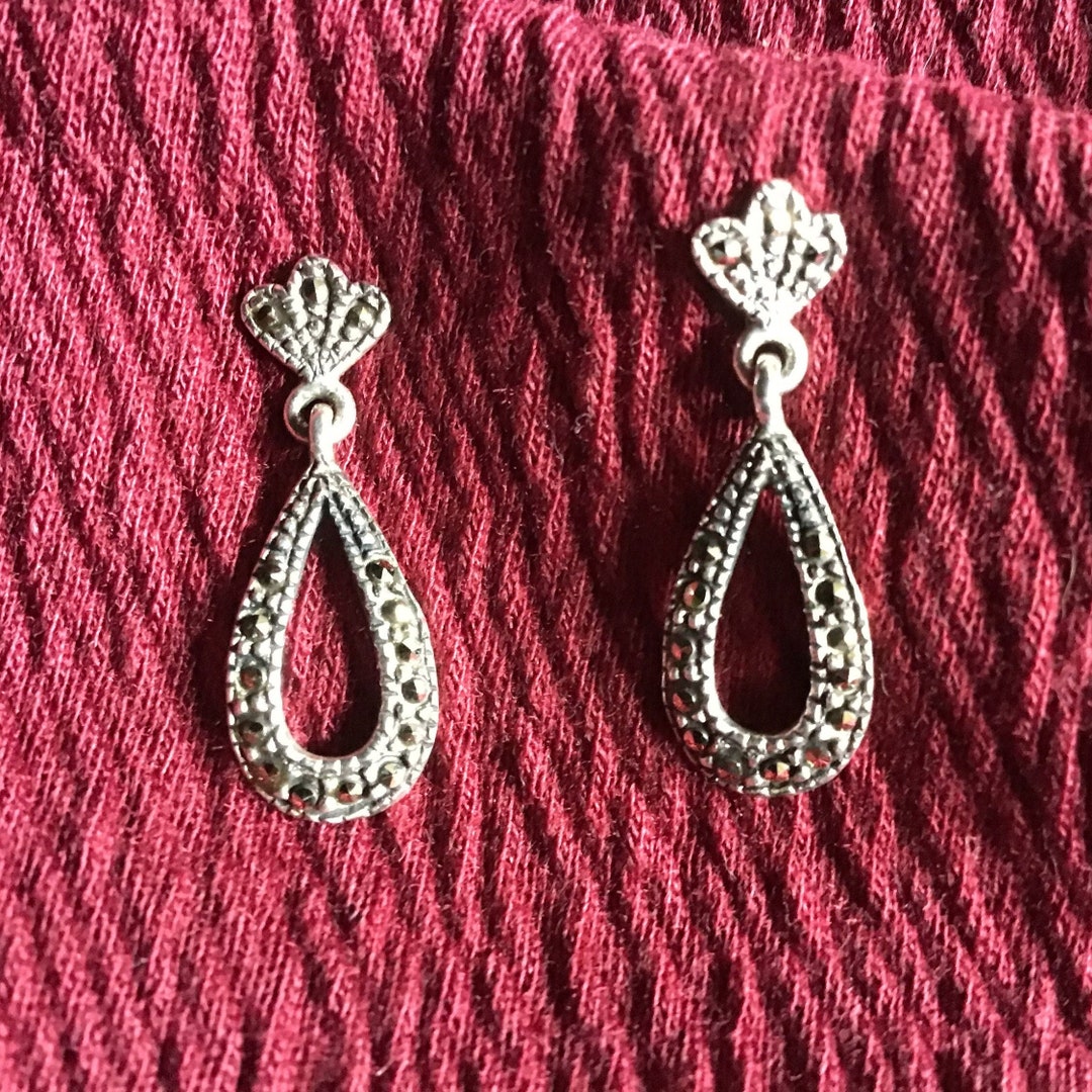 Sterling and Marcasite Teardrop Pendant Earrings Etsy
