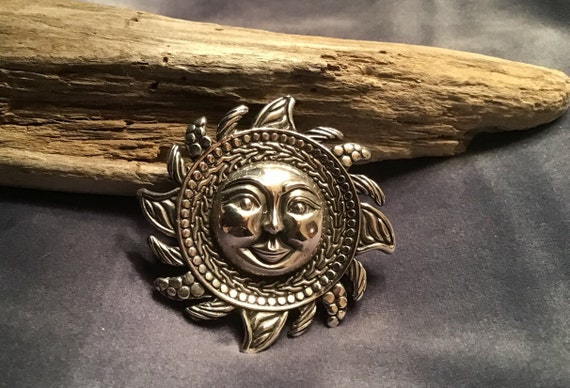 Very Cool Large Sterling Sun Brooch/Pendant - image 6