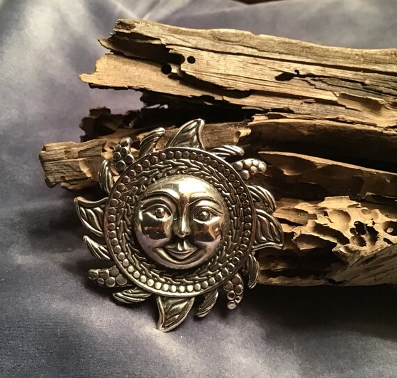 Very Cool Large Sterling Sun Brooch/Pendant - image 5