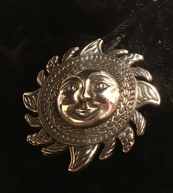 Very Cool Large Sterling Sun Brooch/Pendant - image 9