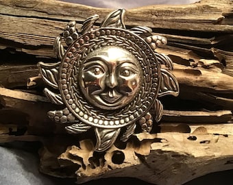 Very Cool Large Sterling Sun Brooch/Pendant