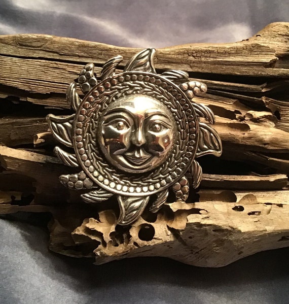 Very Cool Large Sterling Sun Brooch/Pendant - image 1